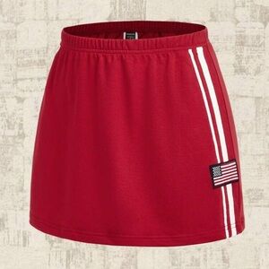 SHEIN Red Skater Mini Skirt with White Stripes